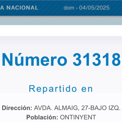 El segon premi de Loteria del Dia de la Mare cau a Ontinyent