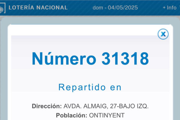 El segon premi de Loteria del Dia de la Mare cau a Ontinyent