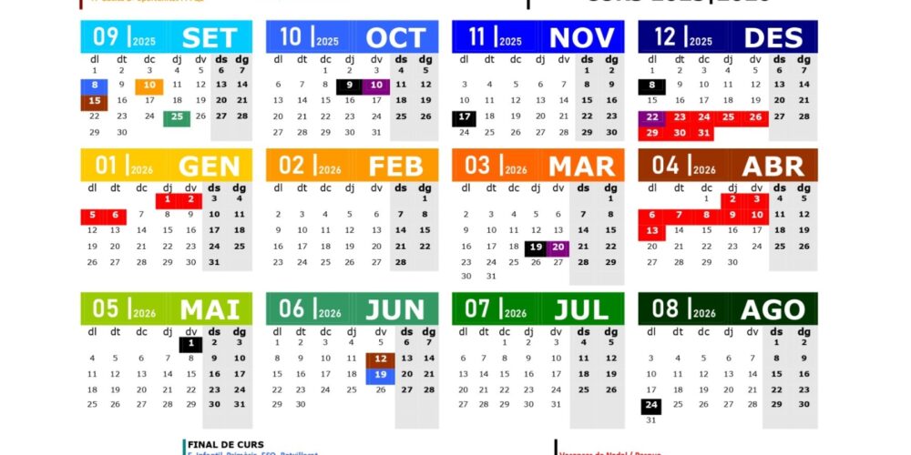 Calendari escolar curs 25/26 en Ontinyent