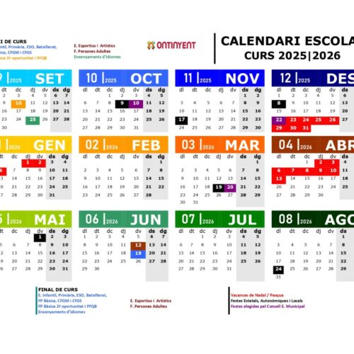 Calendari escolar curs 25/26 en Ontinyent